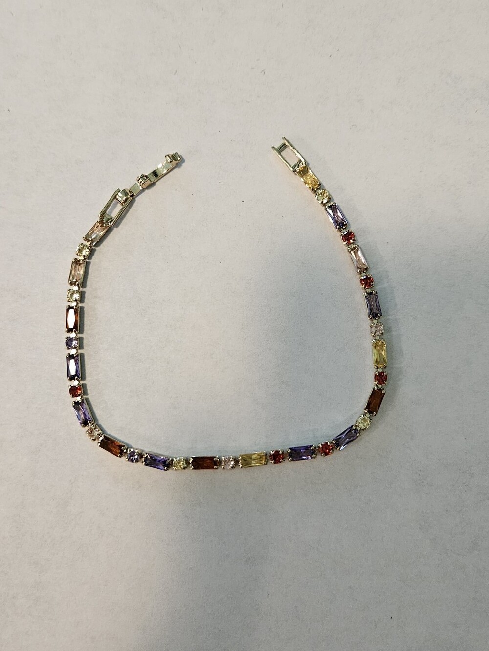 Multicolor Cubic Zirconia CZ Bracelet Gold Tone 7 In